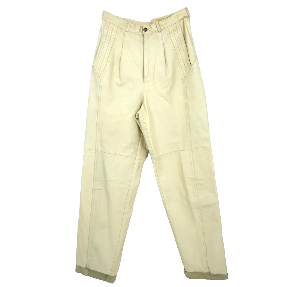 Suzelle Leather Pants Womens 10 Ivory Pleated Lined High Rise Pockets Vintage